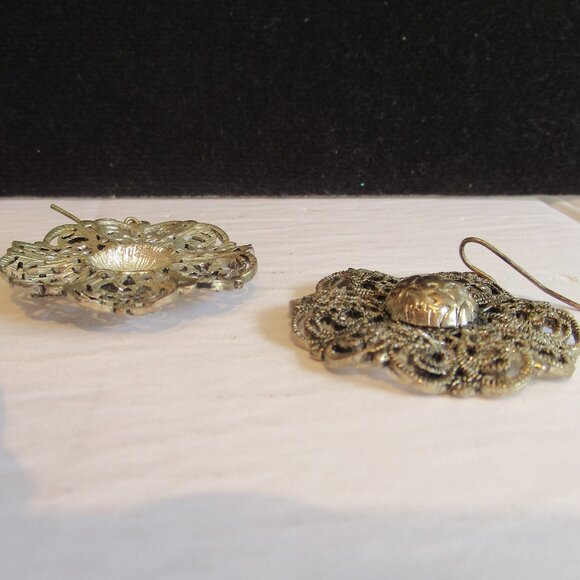 Filigree Drop, Lace Flower, Earrings, Faux Patina, Large, Fashion, Silver tone - Picture 8 of 9